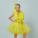 Kids Yellow Chicken Feather Tutu Dress - Girls Feather Tutu Dress with Hair Clip - Chicken Costume - Halloween Costume - Kids Bird Party - Lilas Closet