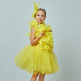 Kids Yellow Chicken Feather Tutu Dress - Girls Feather Tutu Dress with Hair Clip - Chicken Costume - Halloween Costume - Kids Bird Party - Lilas Closet