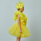 Kids Yellow Chicken Feather Tutu Dress - Girls Feather Tutu Dress with Hair Clip - Chicken Costume - Halloween Costume - Kids Bird Party - Lilas Closet