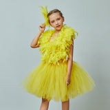 Kids Yellow Chicken Feather Tutu Dress - Girls Feather Tutu Dress with Hair Clip - Chicken Costume - Halloween Costume - Kids Bird Party - Lilas Closet