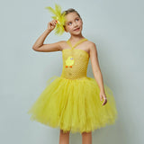 Kids Yellow Chicken Feather Tutu Dress - Girls Feather Tutu Dress with Hair Clip - Chicken Costume - Halloween Costume - Kids Bird Party - Lilas Closet